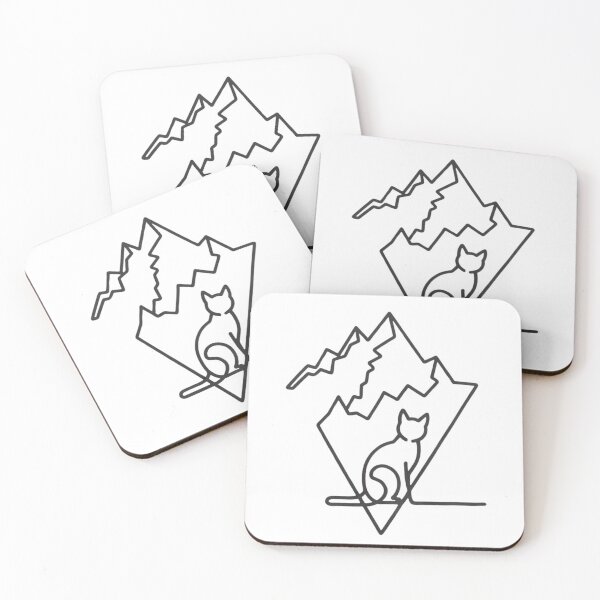 Item preview, "Minimalist Mountain and Cat Line Art" designed and sold by Shop9999.