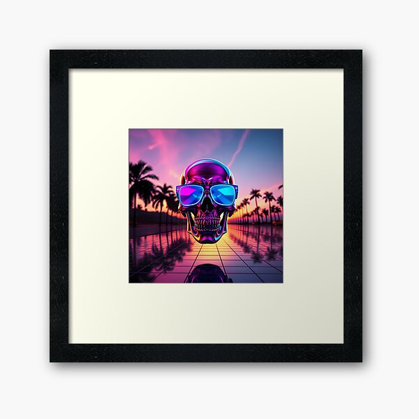 Item preview, Neon Skull.1 – Vaporwave Synthwave Retro Art designed and sold by DreamGrid Studio.