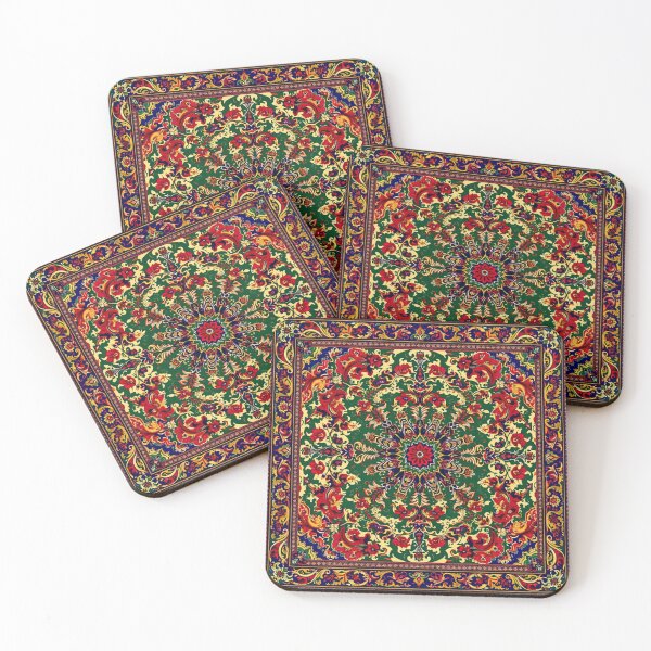Item preview, Vibrant Persian Medallion Rug | Ornate Green, Red & Gold Floral Pattern designed and sold by UnboxedZone.