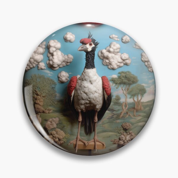 Item preview, Surreal Crane Diorama with Red Balloon – Magritte-Inspired Bird Art designed and sold by Retrocranio.