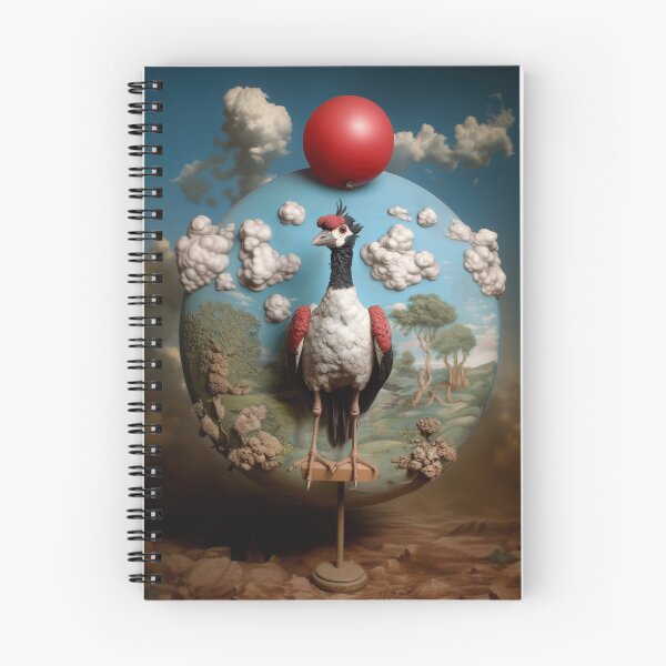 Item preview, Surreal Crane Diorama with Red Balloon – Magritte-Inspired Bird Art designed and sold by Retrocranio.