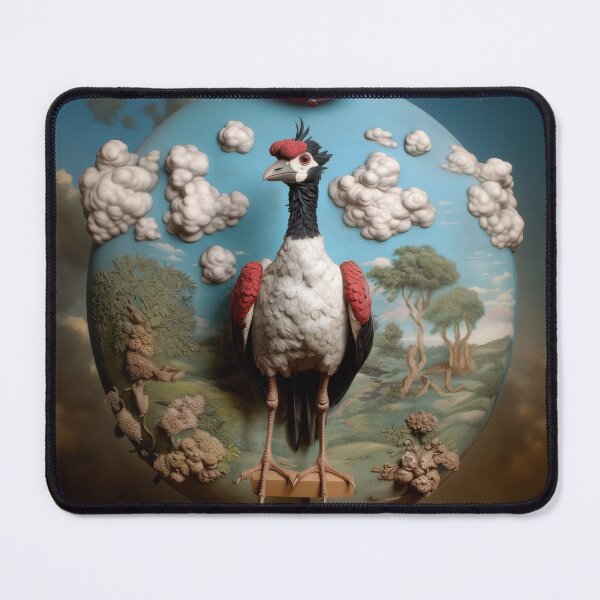 Item preview, Surreal Crane Diorama with Red Balloon – Magritte-Inspired Bird Art designed and sold by Retrocranio.