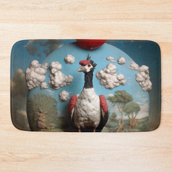 Item preview, Surreal Crane Diorama with Red Balloon – Magritte-Inspired Bird Art designed and sold by Retrocranio.