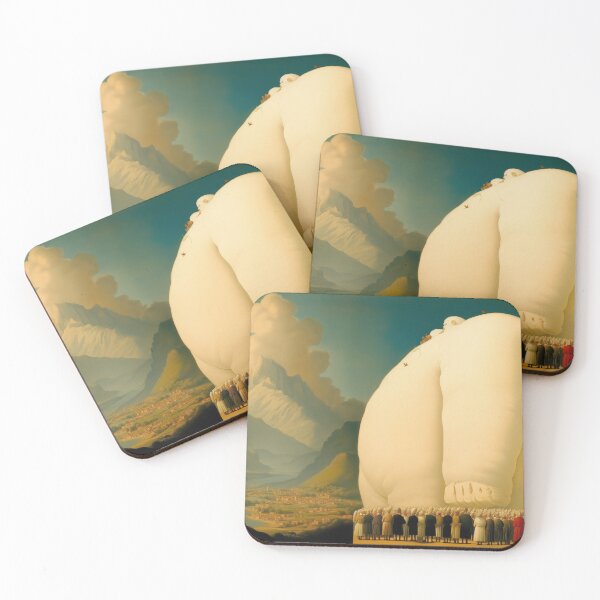 Item preview, The Giant Ascends – Surreal Fantasy Crowd Scene with Mountain View designed and sold by Retrocranio.