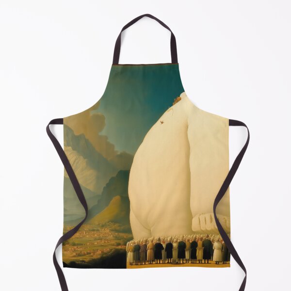 Item preview, The Giant Ascends – Surreal Fantasy Crowd Scene with Mountain View designed and sold by Retrocranio.