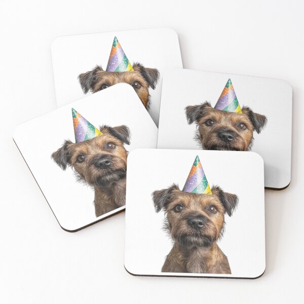 Item preview, Cute Border Terrier dog with Party Hat Birthday Celebration designed and sold by LazyOwlStore.