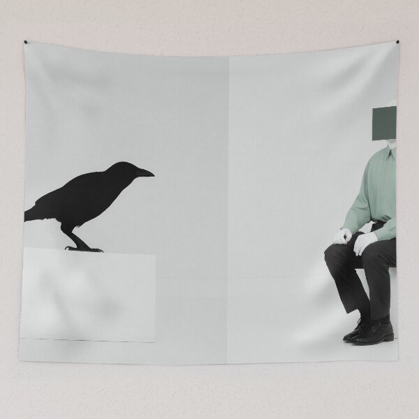 Item preview, Minimalist Surrealist Raven & Faceless Man – Modern Conceptual Art designed and sold by Retrocranio.