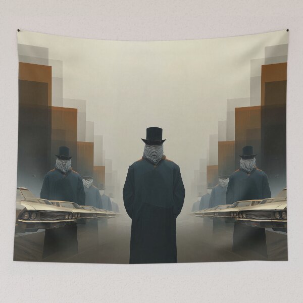 Item preview, The Vanishing Gentlemen – Surreal Noir Dreamscape with Masked Figures designed and sold by Retrocranio.