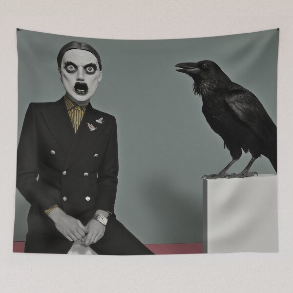 Item preview, Gothic Mime Meets Raven – Surreal Fashion Horror Portrait designed and sold by Retrocranio.