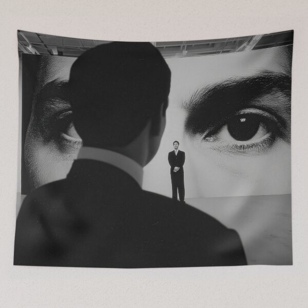 Item preview, The Watcher Within – Surreal Eye Wall and Shadowed Man designed and sold by Retrocranio.