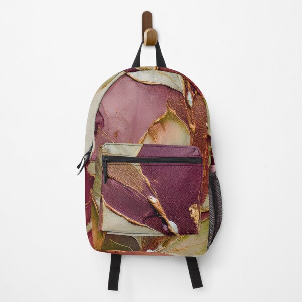 Item preview, Burgundy and gold VINTAGE leaf botanicals watercolor painting, alcohol ink effects, gold highlights, leaf pattern watercolour painting designed and sold by navitalidesign.