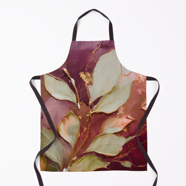 Item preview, Burgundy and gold VINTAGE leaf botanicals watercolor painting, alcohol ink effects, gold highlights, leaf pattern watercolour painting designed and sold by navitalidesign.