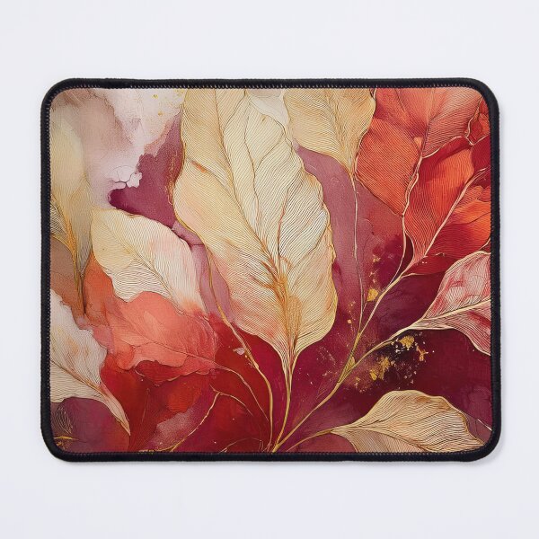 Item preview, Burgundy, red, cream and gold VINTAGE leaf botanicals watercolor painting, alcohol ink effects, gold highlights, leaf pattern watercolour painting  designed and sold by navitalidesign.