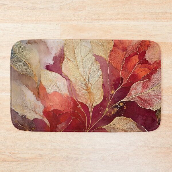 Item preview, Burgundy, red, cream and gold VINTAGE leaf botanicals watercolor painting, alcohol ink effects, gold highlights, leaf pattern watercolour painting  designed and sold by navitalidesign.