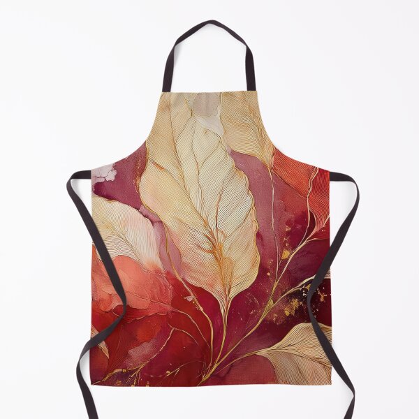 Item preview, Burgundy, red, cream and gold VINTAGE leaf botanicals watercolor painting, alcohol ink effects, gold highlights, leaf pattern watercolour painting designed and sold by navitalidesign.