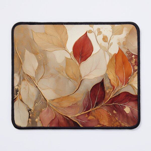 Item preview, Autumn leaves, fall season, warm rich colours, Burgundy, red, cream and gold VINTAGE leaf botanicals watercolor painting, alcohol ink effects, gold highlights, leaf pattern watercolour painting  designed and sold by navitalidesign.
