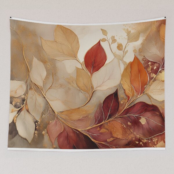 Item preview, Autumn leaves, fall season, warm rich colours, Burgundy, red, cream and gold VINTAGE leaf botanicals watercolor painting, alcohol ink effects, gold highlights, leaf pattern watercolour painting  designed and sold by navitalidesign.