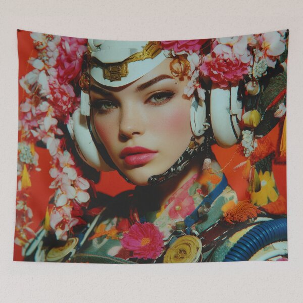 Item preview, Floral Mecha Samurai – Futuristic Warrior Princess in Bloom designed and sold by Retrocranio.