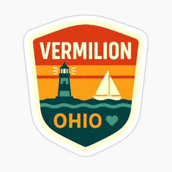 Item preview, Vermilion Ohio – Coastal Charm Sunset Badge designed and sold by Retro Kingdom Boutique.