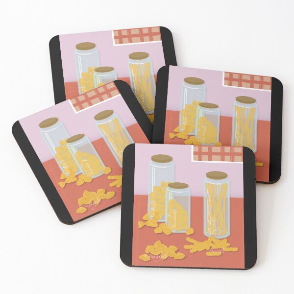 Item preview, Pasta Jar Wall Art – Colourful Italian Kitchen Print with Spaghetti, Farfalle & Orecchiette on Coral and Lilac Background designed and sold by EmilyBStudio.