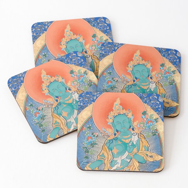 Item preview, Golden Blue Green Tara Tibetan Thangka Art designed and sold by AetherNest.