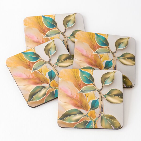 Item preview,  Colorful leaf texture,  gold  blue yellow pattern, leaf pattern, colorful stone, abstracitive leaf, gold leaf designed and sold by KolorellaS.