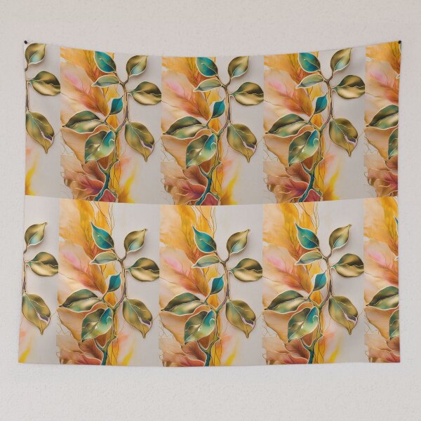 Item preview,  Colorful leaf texture,  gold  blue yellow pattern, leaf pattern, colorful stone, abstracitive leaf, gold leaf designed and sold by KolorellaS.