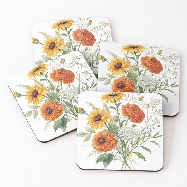 Item preview, Sunflower Wildflower Bouquet – Rustic Yarrow & Marigolds designed and sold by zaina.sho.
