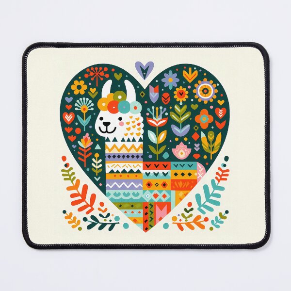 Item preview, Cute Patterned Llama Portrait in Flower Heart - Scandinavian Folk Art by heidiannemorris © designed and sold by FOLK ART FUSION by heidiannemorris.
