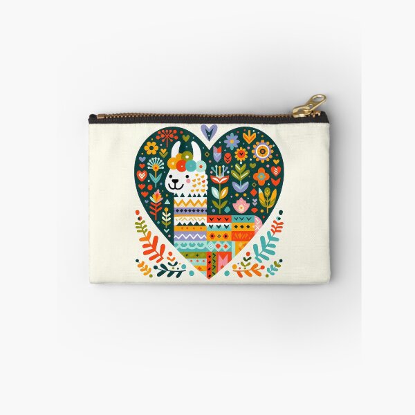 Item preview, Cute Patterned Llama Portrait in Flower Heart - Scandinavian Folk Art by heidiannemorris © designed and sold by FOLK ART FUSION.
