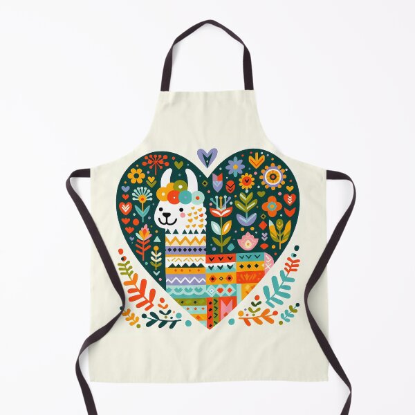 Item preview, Cute Patterned Llama Portrait in Flower Heart - Scandinavian Folk Art by heidiannemorris © designed and sold by FOLK ART FUSION by heidiannemorris.