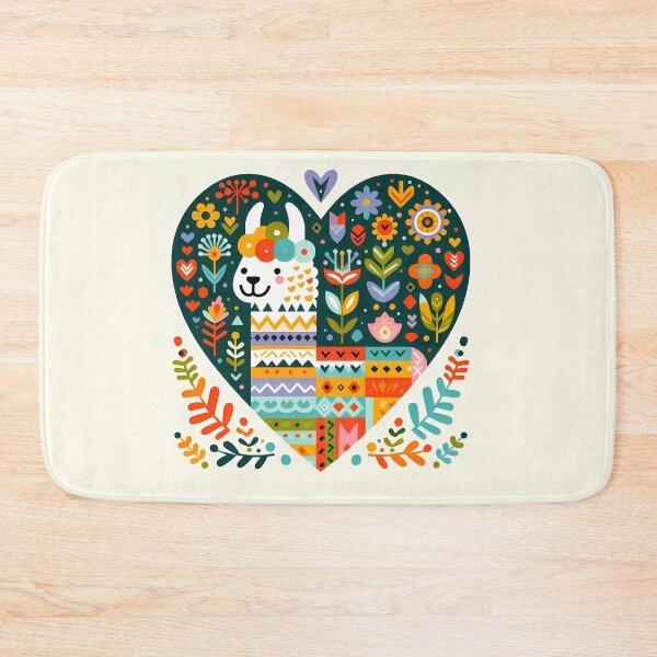 Item preview, Cute Patterned Llama Portrait in Flower Heart - Scandinavian Folk Art by heidiannemorris © designed and sold by FOLK ART FUSION by heidiannemorris.