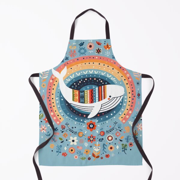 Item preview, Cute Blue Whale with Spout and Rainbow - Scandinavian Folk Art by heidiannemorris © designed and sold by FOLK ART FUSION by heidiannemorris.