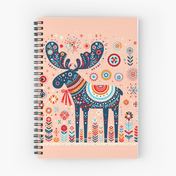 Item preview, Cute Blue Moose with Antlers and Flowers - Scandinavian Folk Art by heidiannemorris © designed and sold by FOLK ART FUSION by heidiannemorris.