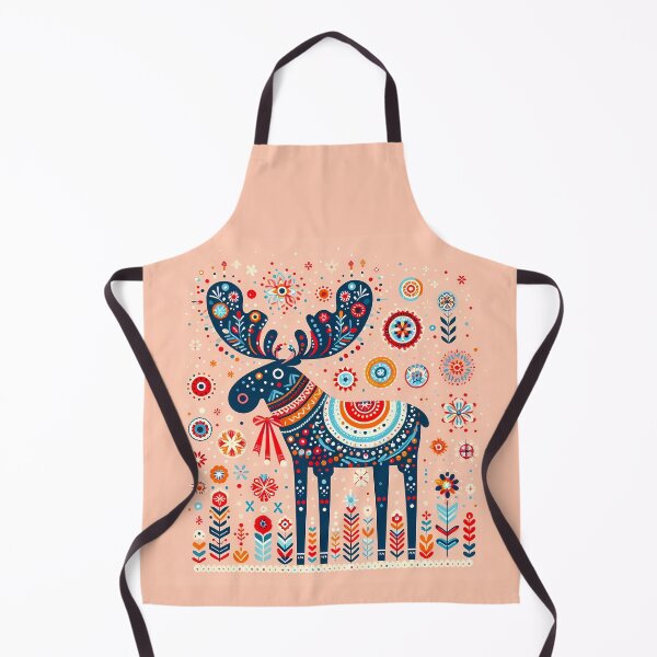 Item preview, Cute Blue Moose with Antlers and Flowers - Scandinavian Folk Art by heidiannemorris © designed and sold by FOLK ART FUSION by heidiannemorris.