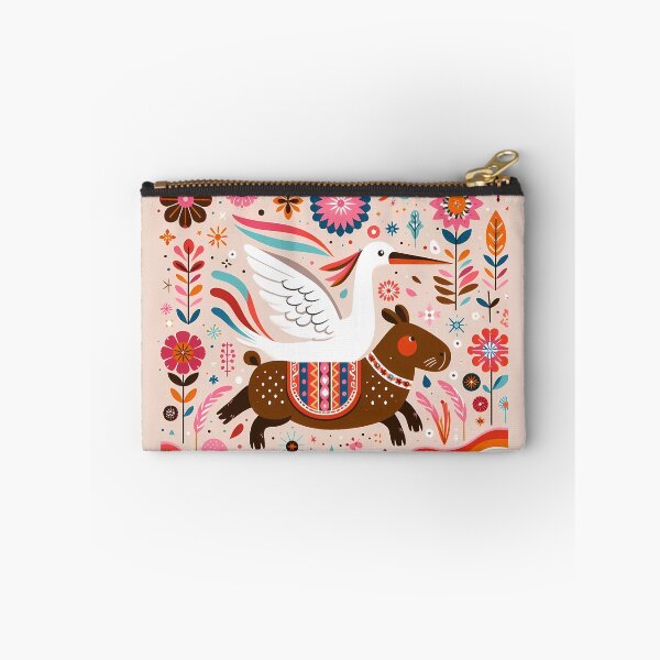 Item preview, Cute Egret Riding Capybara - Scandinavian Folk Art by heidiannemorris © designed and sold by FOLK ART FUSION.