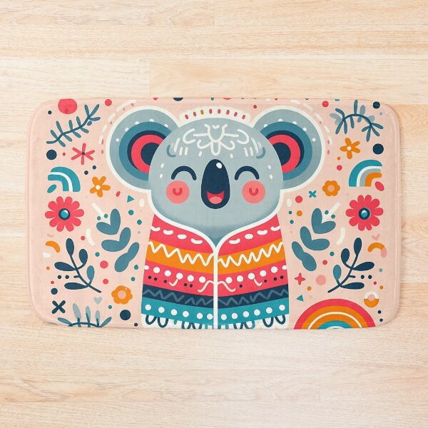 Item preview, Cute Laughing Koala in a Rainbow Blanket - Scandinavian Folk Art by heidiannemorris © designed and sold by FOLK ART FUSION by heidiannemorris.