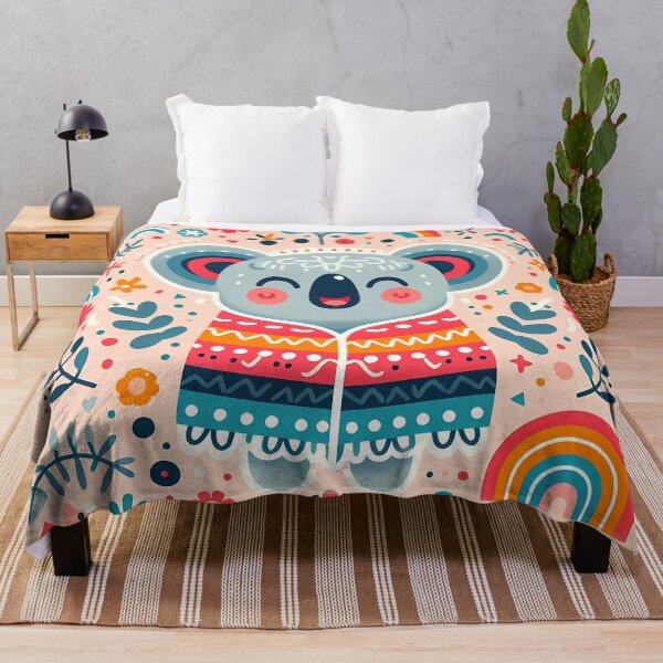 Item preview, Cute Laughing Koala in a Rainbow Blanket - Scandinavian Folk Art by heidiannemorris © designed and sold by FOLK ART FUSION by heidiannemorris.