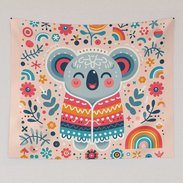 Item preview, Cute Laughing Koala in a Rainbow Blanket - Scandinavian Folk Art by heidiannemorris © designed and sold by FOLK ART FUSION by heidiannemorris.