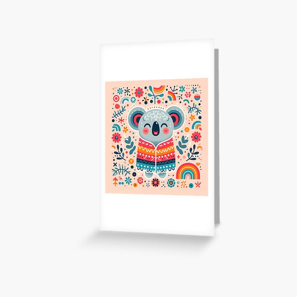 Item preview, Cute Laughing Koala in a Rainbow Blanket - Scandinavian Folk Art by heidiannemorris © designed and sold by FOLK ART FUSION by heidiannemorris.