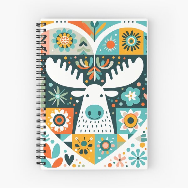 Item preview, Cute Moose Portrait in Heart - Scandinavian Folk Art by heidiannemorris © designed and sold by FOLK ART FUSION.