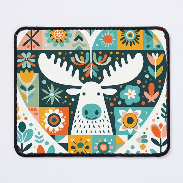 Item preview, Cute Moose Portrait in Heart - Scandinavian Folk Art by heidiannemorris © designed and sold by FOLK ART FUSION by heidiannemorris.