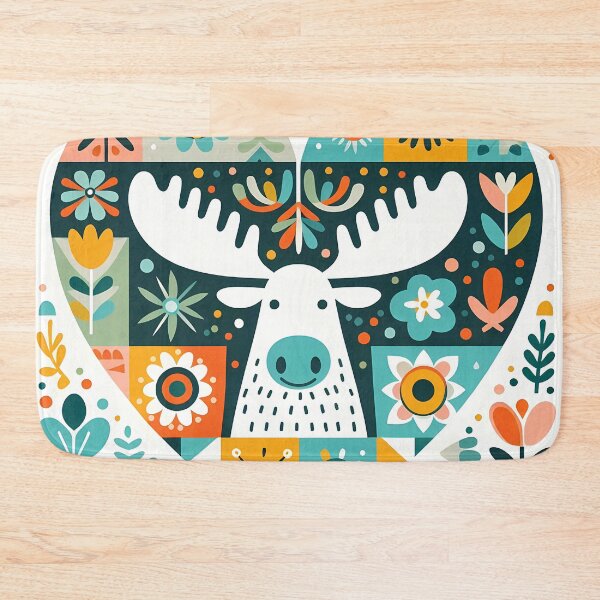 Item preview, Cute Moose Portrait in Heart - Scandinavian Folk Art by heidiannemorris © designed and sold by FOLK ART FUSION by heidiannemorris.