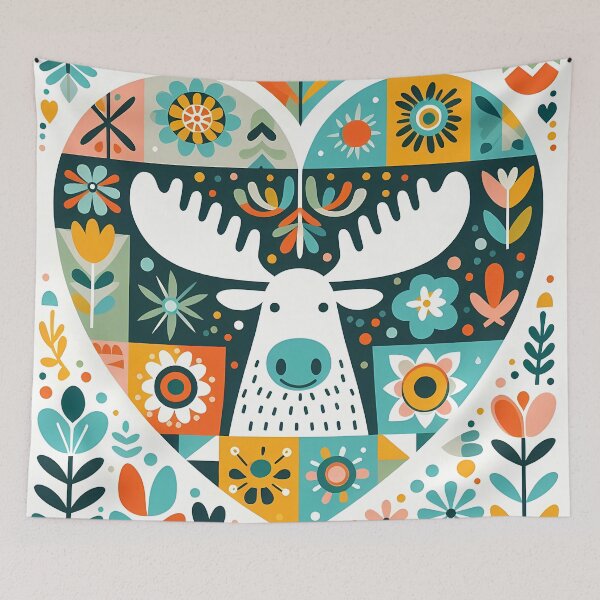 Item preview, Cute Moose Portrait in Heart - Scandinavian Folk Art by heidiannemorris © designed and sold by FOLK ART FUSION by heidiannemorris.