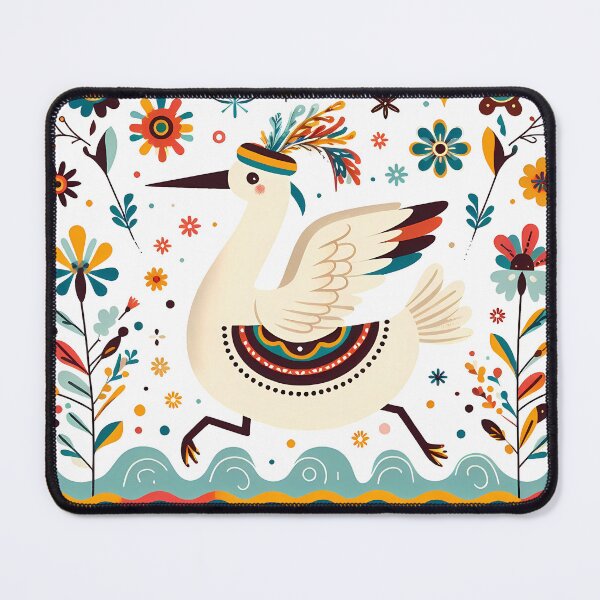 Item preview, Cute Heron running in a Hat - Scandinavian Folk Art by heidiannemorris © designed and sold by FOLK ART FUSION by heidiannemorris.