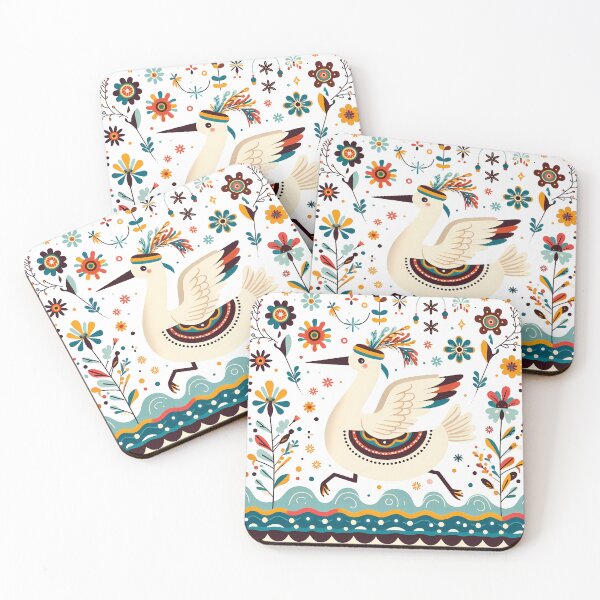 Item preview, Cute Heron running in a Hat - Scandinavian Folk Art by heidiannemorris © designed and sold by FOLK ART FUSION by heidiannemorris.