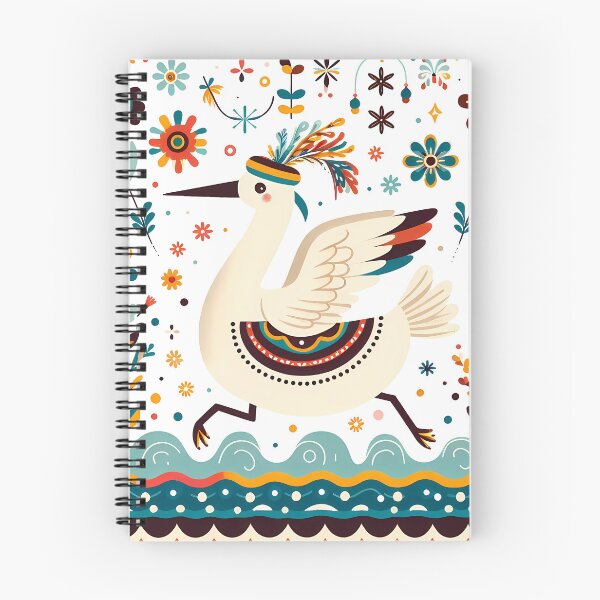 Item preview, Cute Heron running in a Hat - Scandinavian Folk Art by heidiannemorris © designed and sold by FOLK ART FUSION by heidiannemorris.