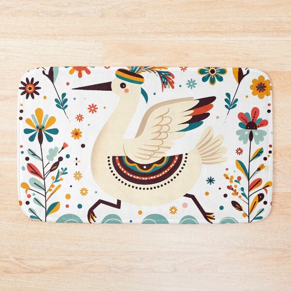 Item preview, Cute Heron running in a Hat - Scandinavian Folk Art by heidiannemorris © designed and sold by FOLK ART FUSION by heidiannemorris.