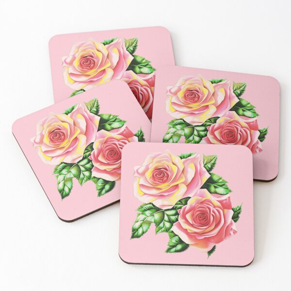 Item preview, Coral Pink Roses with Jade Green Leaves designed and sold by Marymarice.