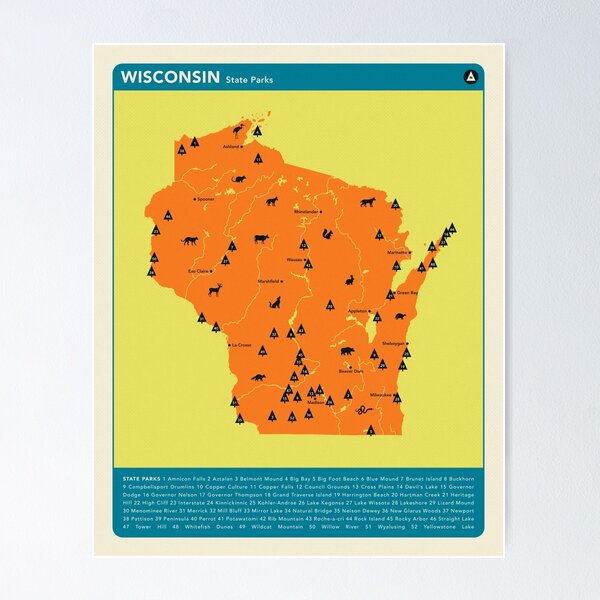 Item preview, Wisconsin State Parks Illustrated Map - Orange designed and sold by FinlayMcNevin.